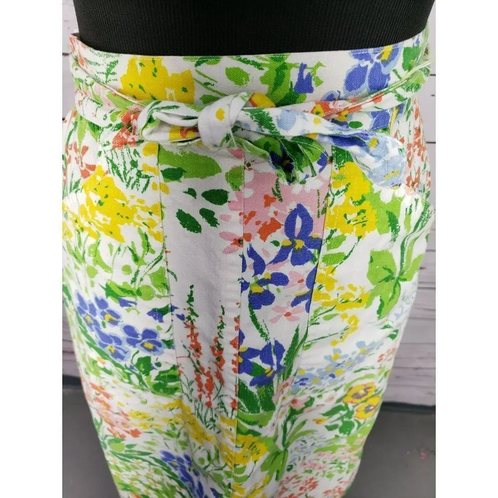 Vintage plus‎ size floral flower blue green handmade apron